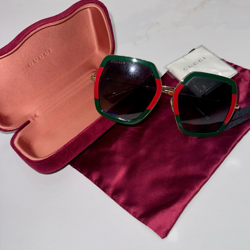 Gucci Women's Sunglasses with Green and Red Accents